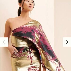 Kahindo Hadiza One-Shoulder Gold and Burgundy Dress